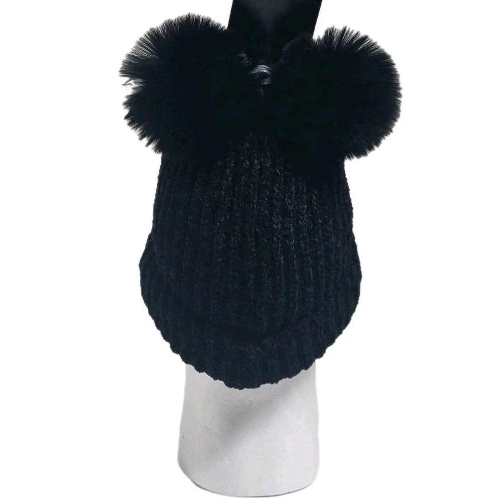 Disney Minnie Mouse Beanie Winter‎ Hat Unisex Bow Ear Cute Black NWT Cozy Warm